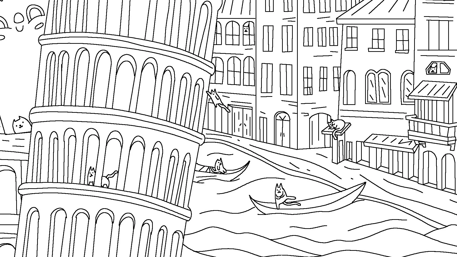 Изображение игры: 100 Cats Lost in Italy Find & Color