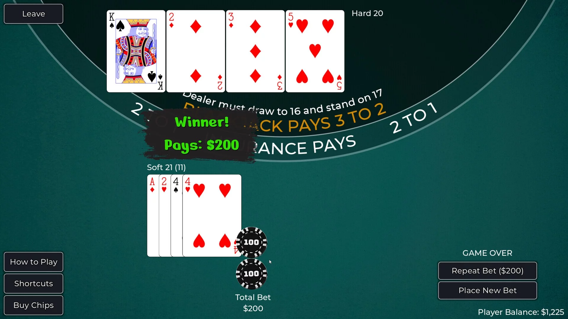 Изображение игры: Player vs. Dealer Blackjack