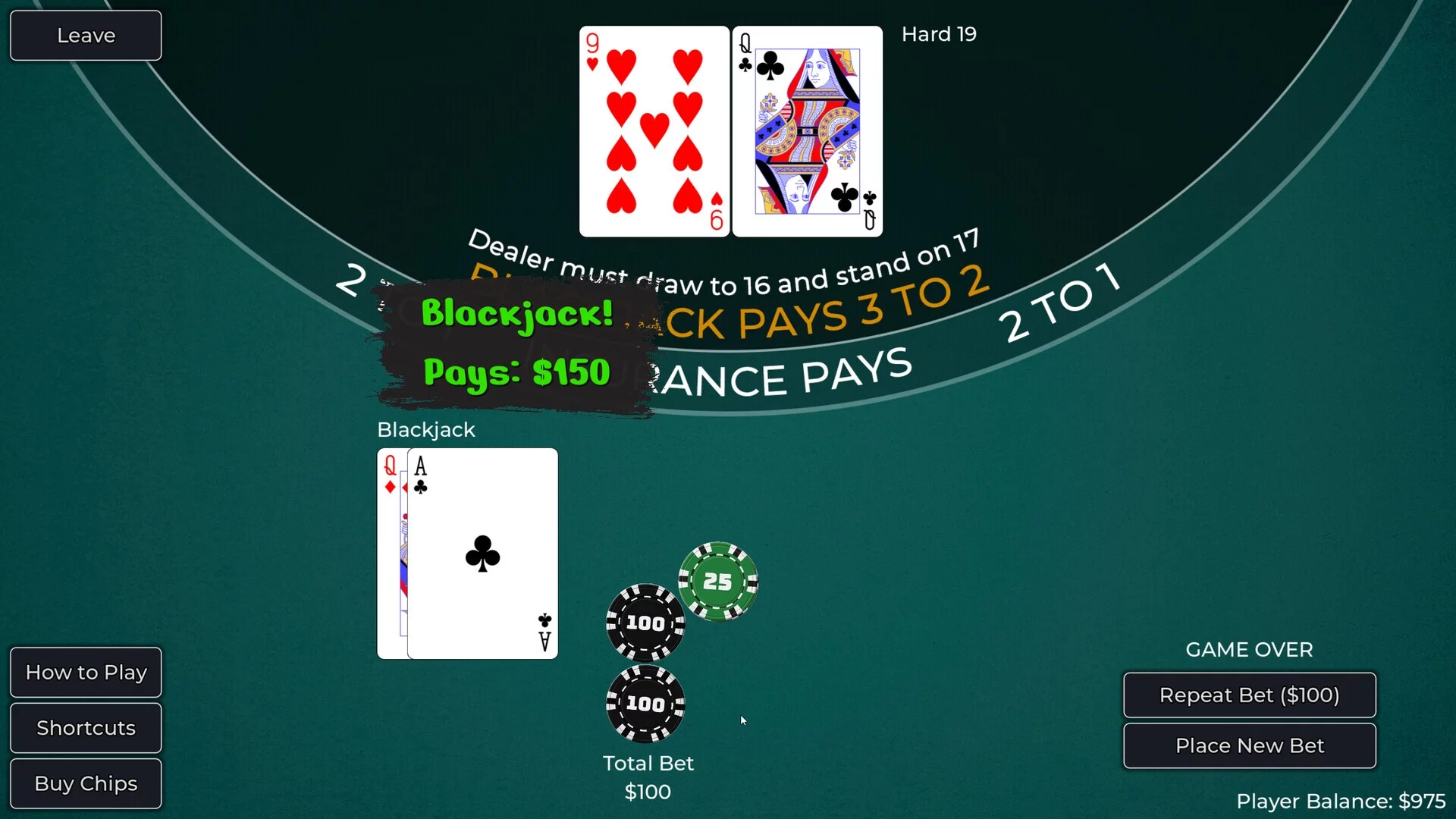 Изображение игры: Player vs. Dealer Blackjack