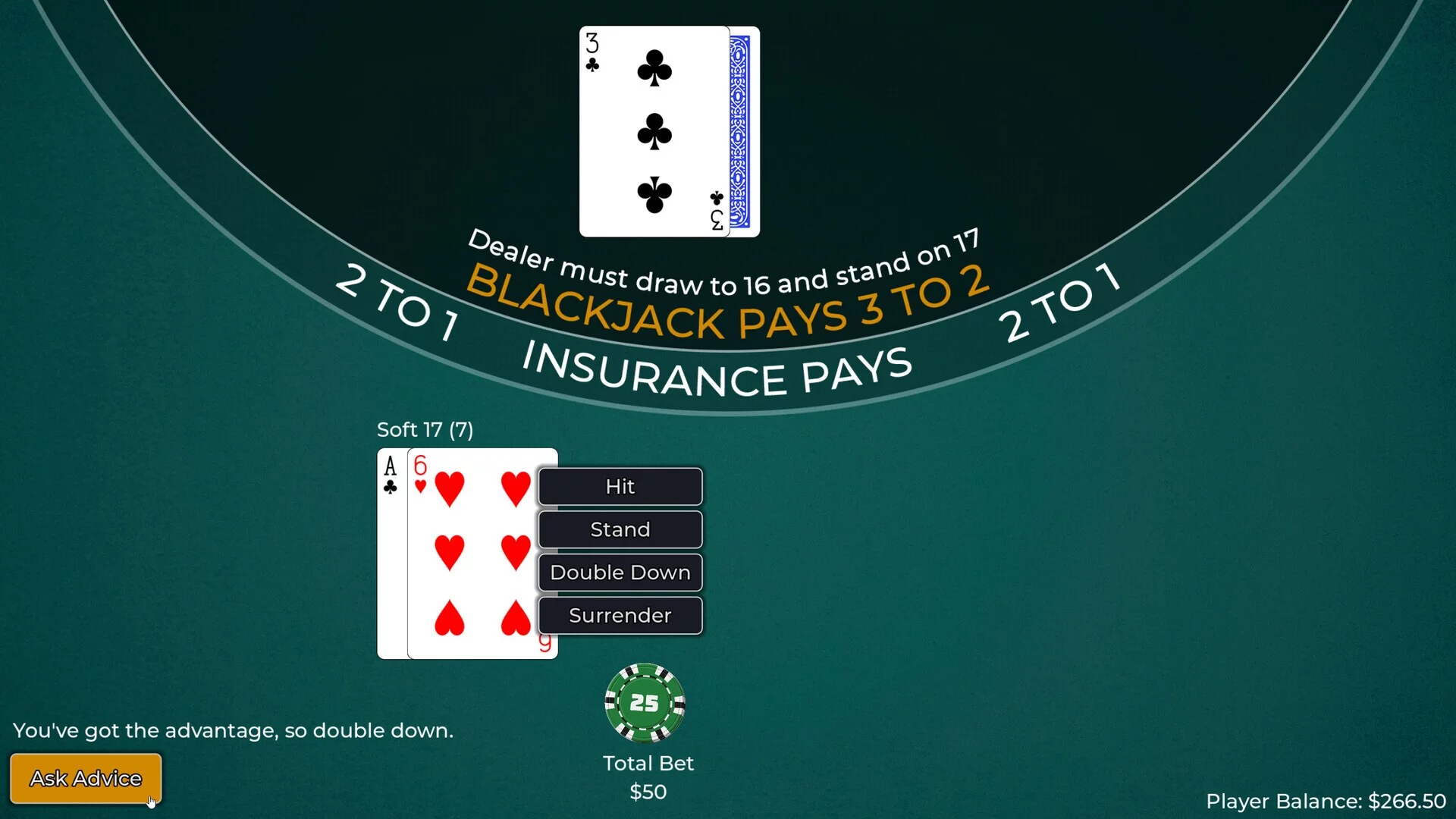 Изображение игры: Player vs. Dealer Blackjack