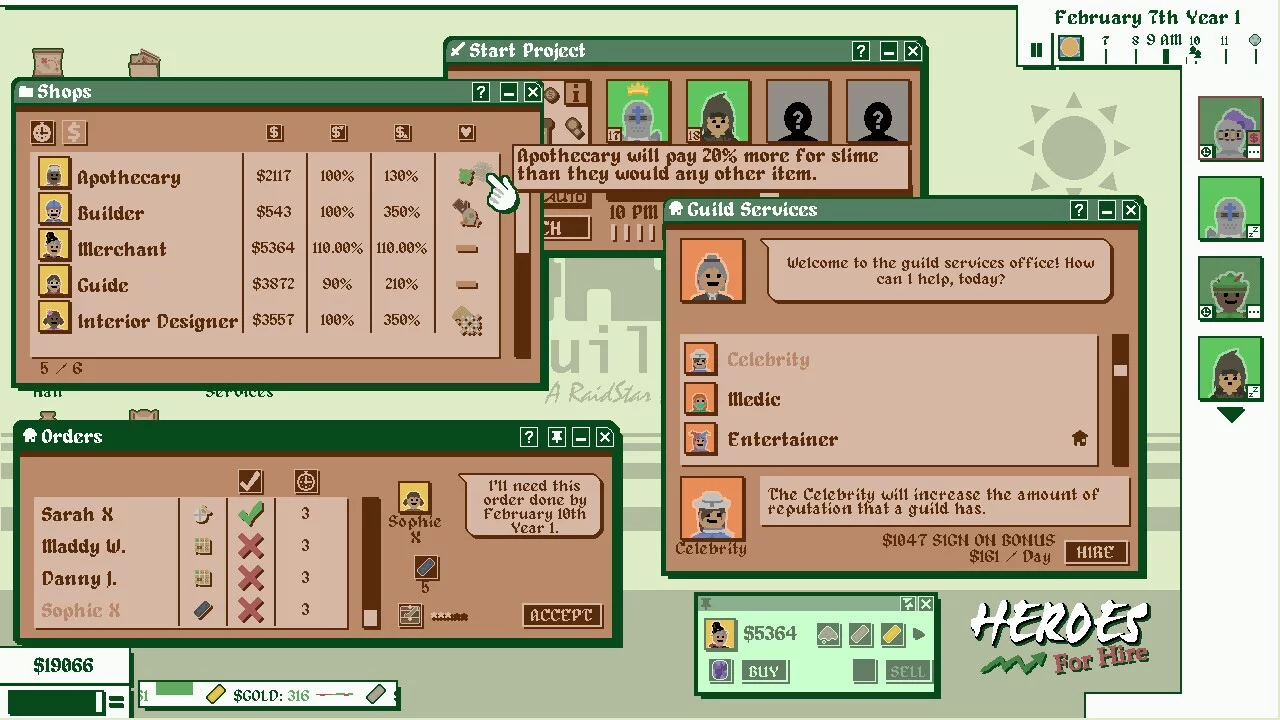 Изображение игры: Heroes For Hire - Guild Micromanagement Simulator