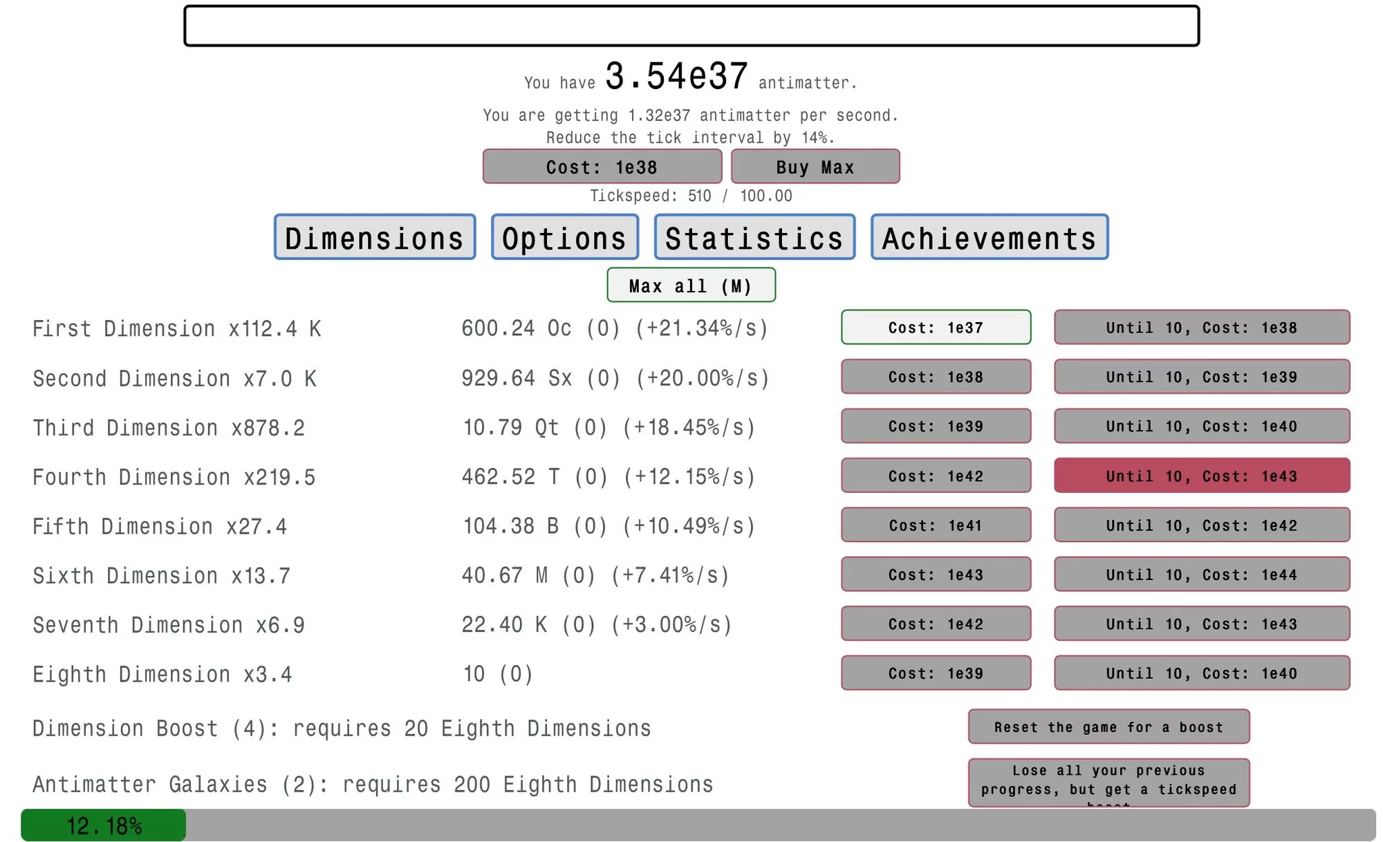Изображение игры: Antimatter Dimensions
