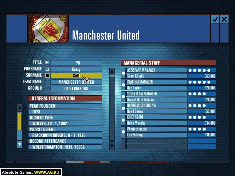 Изображение игры: FA Premier League Football Manager 2001