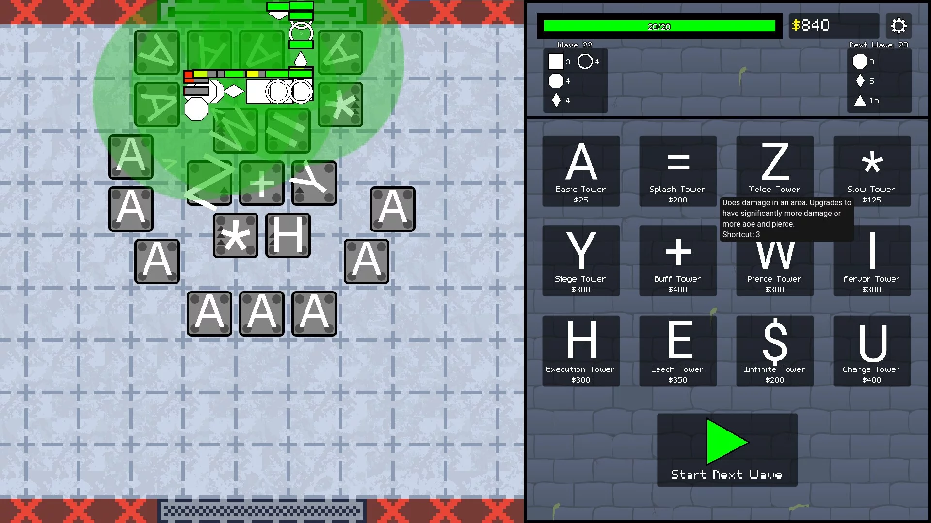 Изображение игры: ASCII Tower Defense