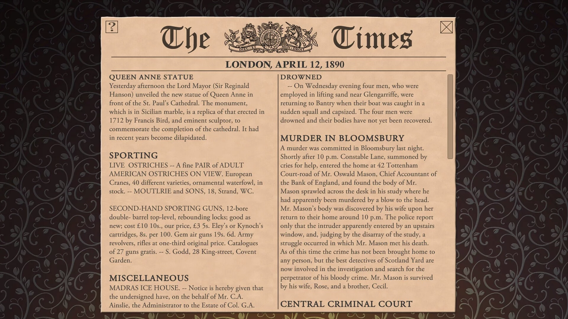 Изображение игры: Sherlock Holmes Consulting Detective: The Case of Banker's Final Debt