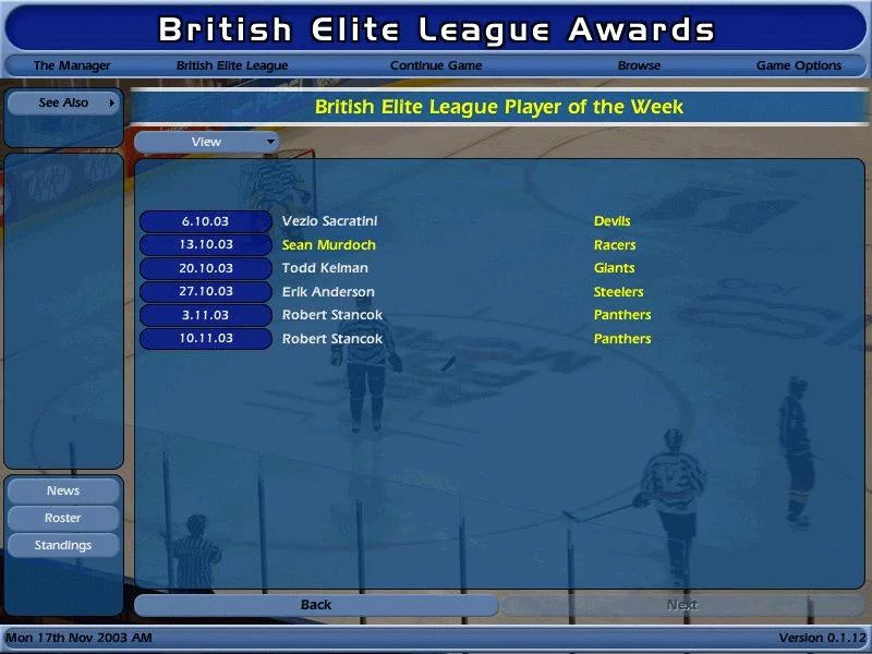 Изображение игры: NHL Eastside Hockey Manager