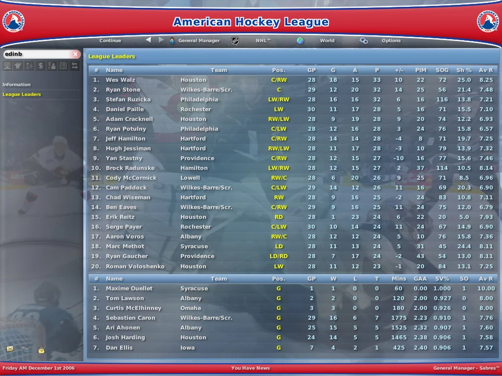 Изображение игры: NHL Eastside Hockey Manager 2007