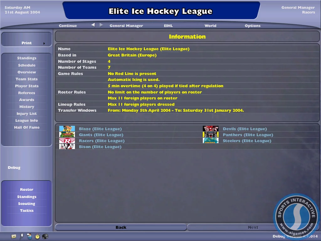 Изображение игры: NHL Eastside Hockey Manager 2005