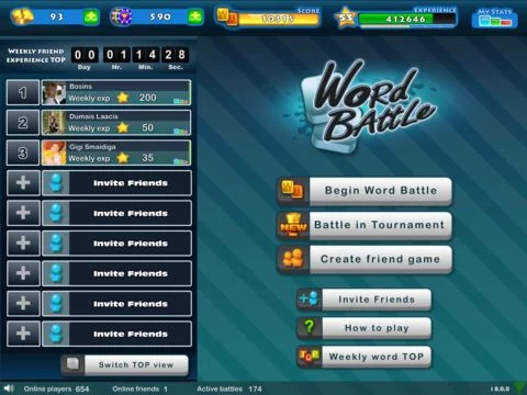 Изображение игры: Word Battle for Facebook