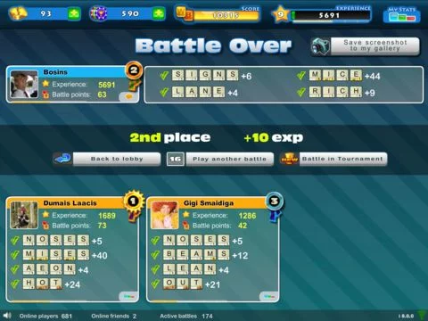 Изображение игры: Word Battle for Facebook