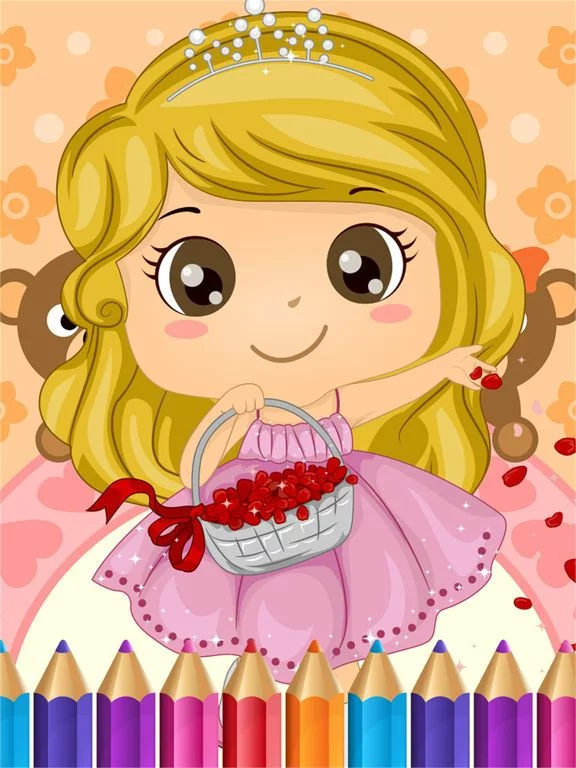 Изображение игры: Sweet Little Girl Coloring Book Art Studio Paint and Draw Kids Game Valentine Day