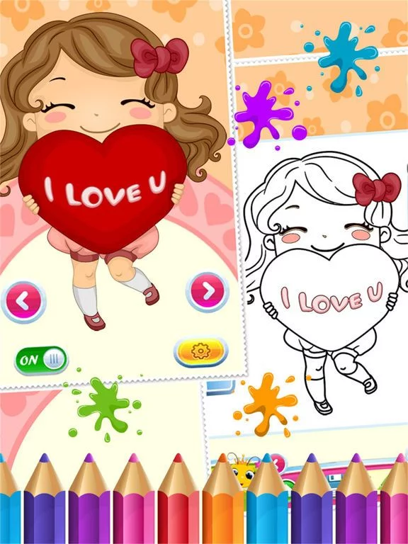 Изображение игры: Sweet Little Girl Coloring Book Art Studio Paint and Draw Kids Game Valentine Day