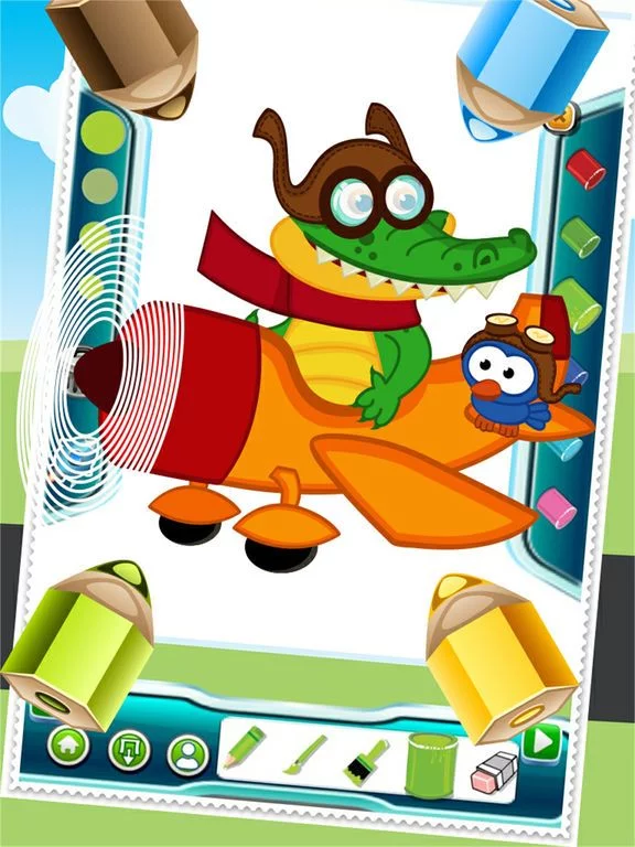 Изображение игры: Flying on Plane Coloring Book World Paint and Draw Game for Kids