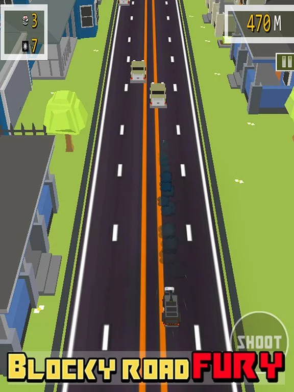 Изображение игры: Blocky Road Fury - Free Car racing & shooting Game