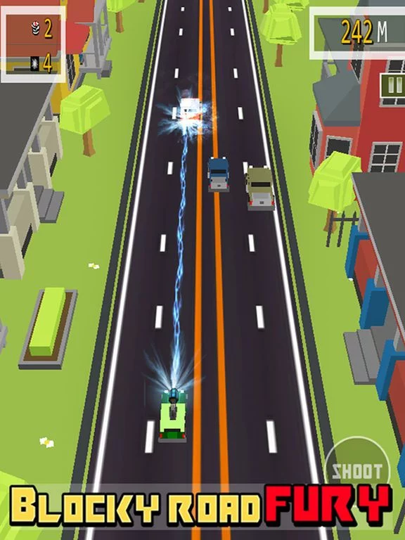 Изображение игры: Blocky Road Fury - Free Car racing & shooting Game