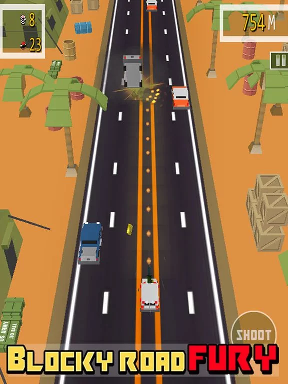 Изображение игры: Blocky Road Fury - Free Car racing & shooting Game