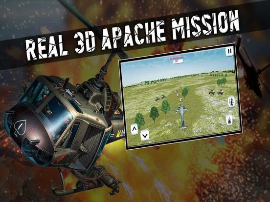 Изображение игры: Real Apache Missions 3d - Kill the terrorists with your helicopter and shoot tanks and trucks in this battle.