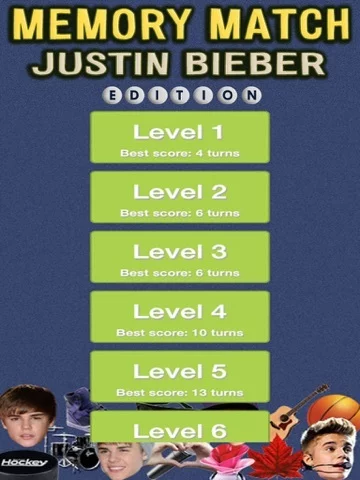 Изображение игры: Memory Match - Justin Bieber Edition!