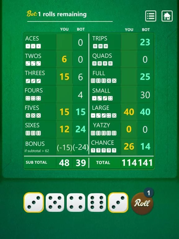 Изображение игры: Yatzy Dice Game