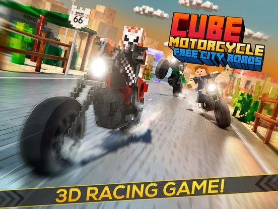 Изображение игры: Cube Motorcycle City Roads: Free Block Racing Games Edition