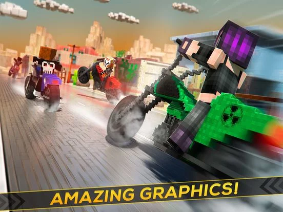 Изображение игры: Cube Motorcycle City Roads: Free Block Racing Games Edition