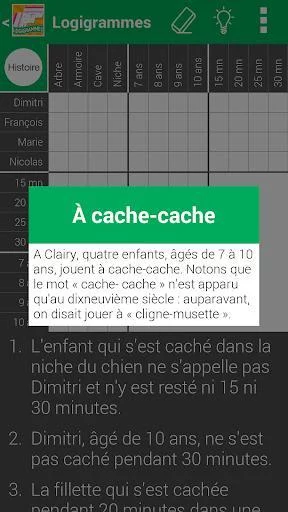 Изображение игры: Logic Grid Puzzles in French