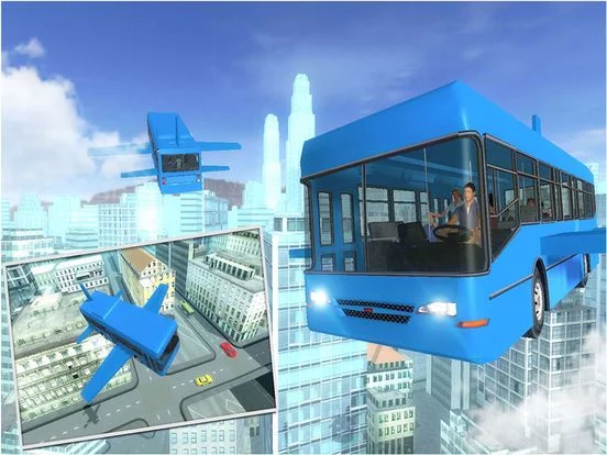 Изображение игры: Flying Bus City Stunts Simulator - Collect stars by performing stunts in 3D modern city