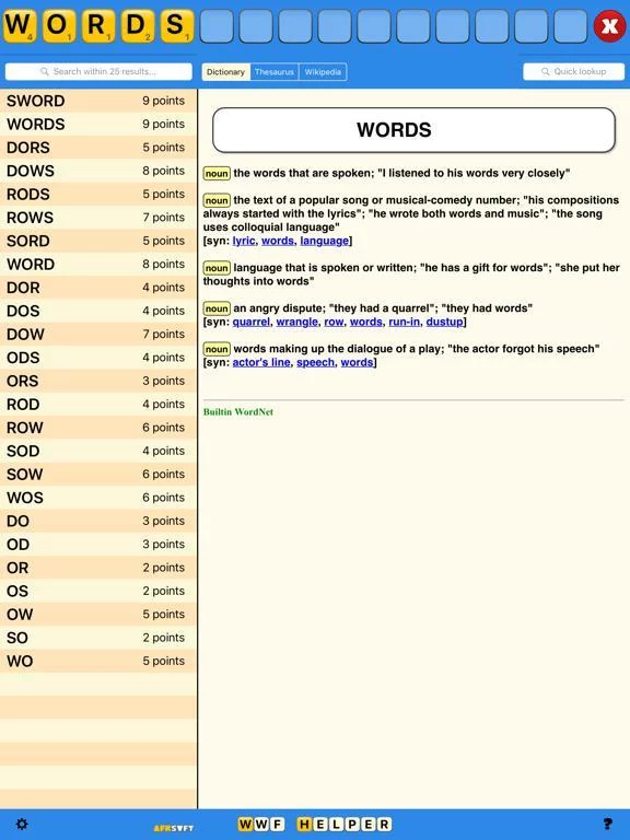Изображение игры: WWF Helper - Anagram & Word for Words with Friends