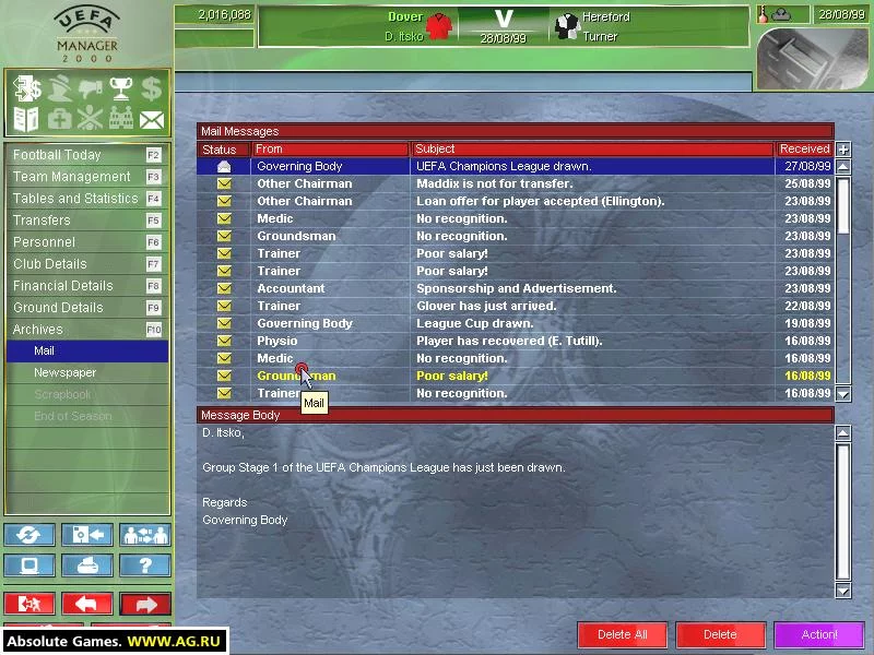 Изображение игры: UEFA Manager 2000