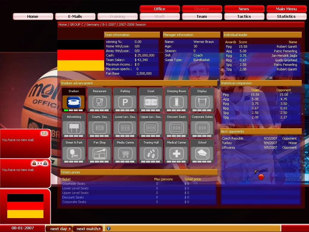 Изображение игры: FIBA Basketball Manager 2008
