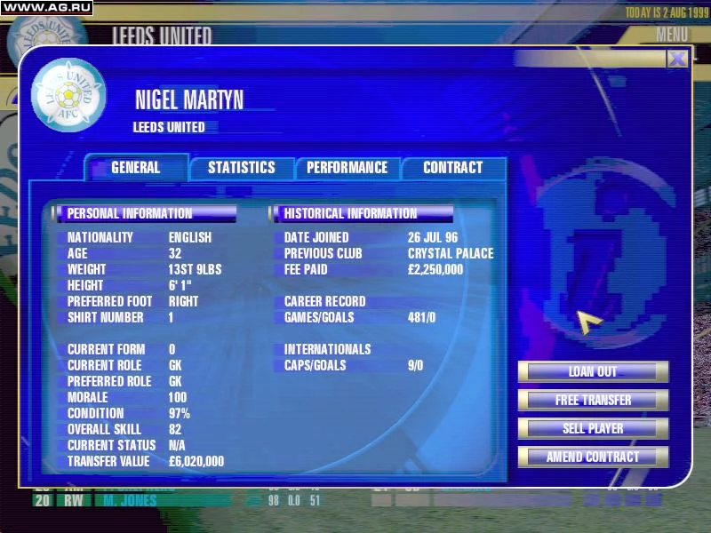 Изображение игры: FA Premier League Football Manager 2000