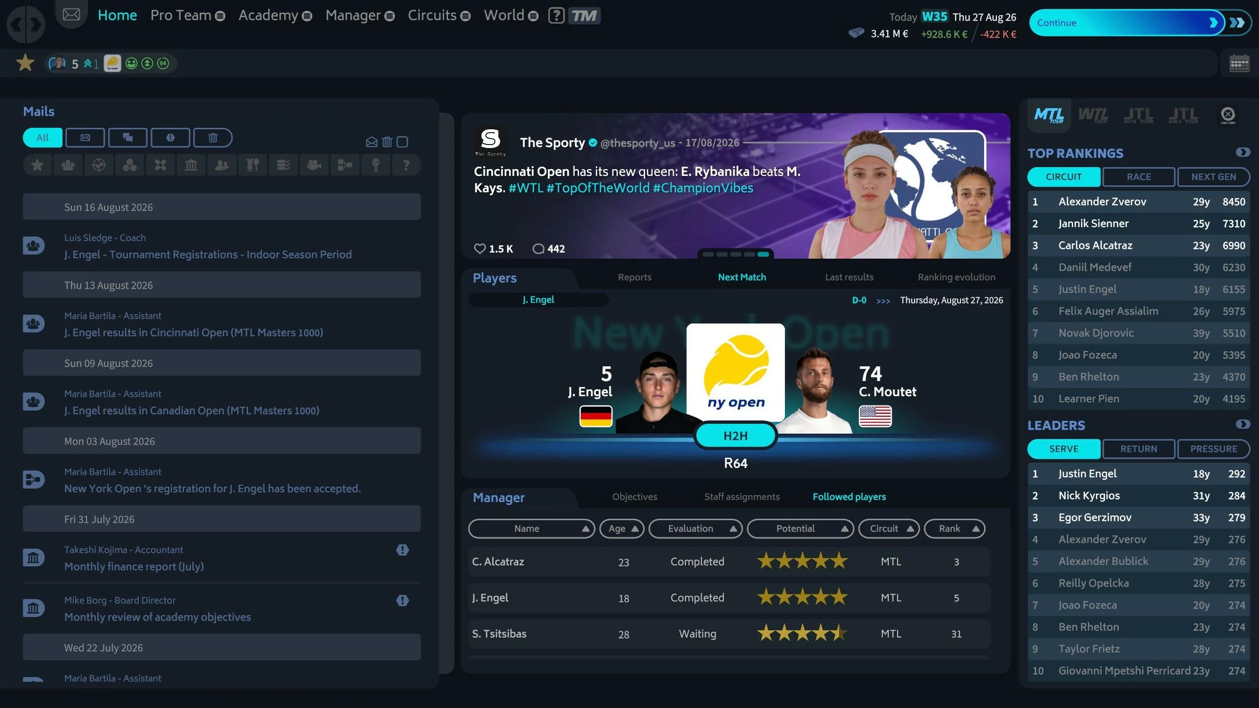 Изображение игры: Tennis Manager 26